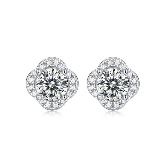 Certified 1ct. t.w. Moissanite Diamond Clover Halo Stud Earrings NEW - Picture 6 of 13